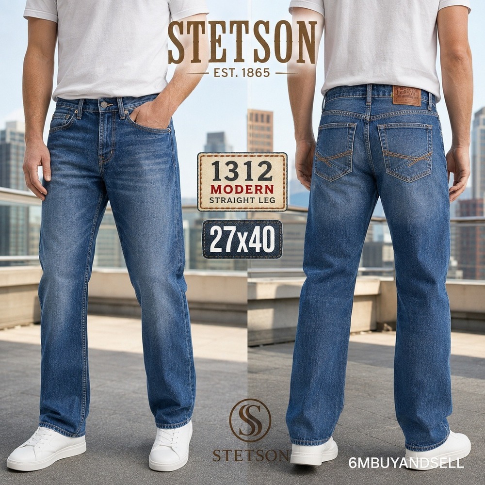 Stetson 1312 Modern Straight Leg Jeans Mens 27x40 Blue Denim 100% Cotton